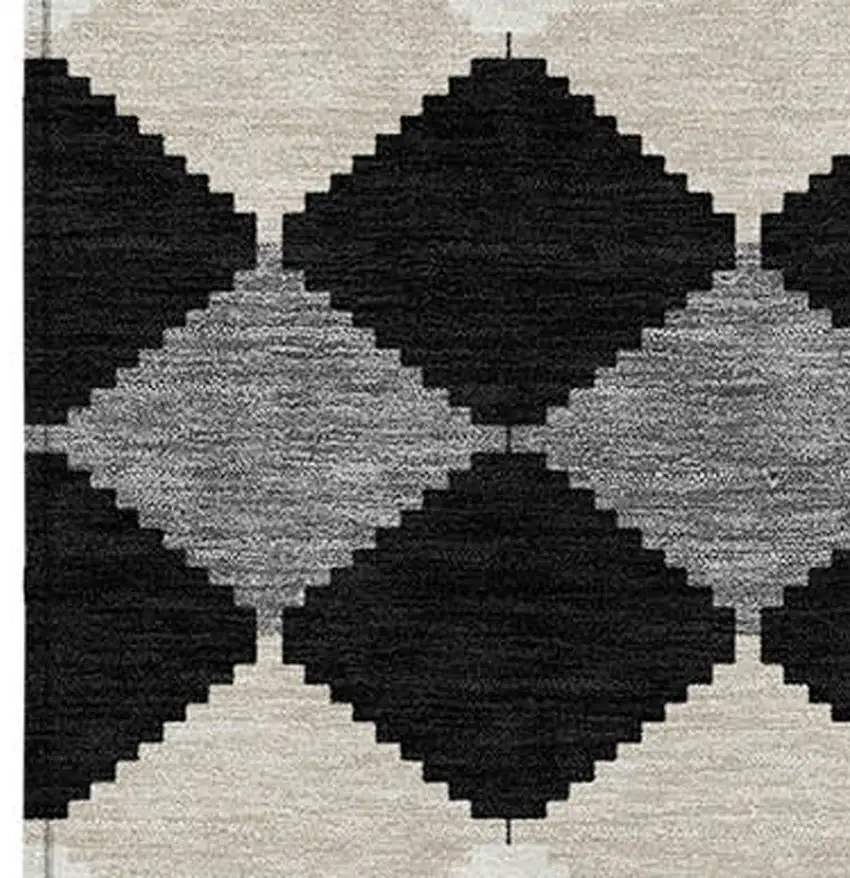 Black Ivory And Beige Geometric Washable Indoor Outdoor Area Rug Photo 7