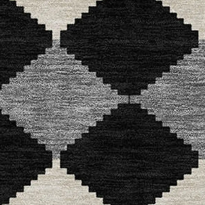 Black Ivory And Beige Geometric Washable Indoor Outdoor Area Rug Photo 5
