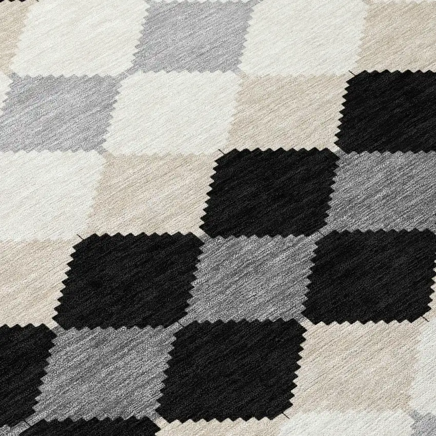 Black Ivory And Beige Geometric Washable Indoor Outdoor Area Rug Photo 6