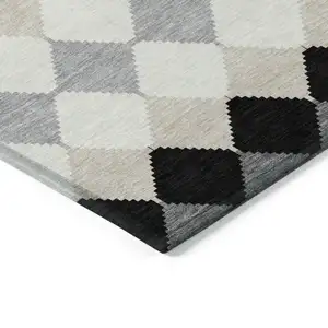 Photo of Black Ivory And Beige Geometric Washable Indoor Outdoor Area Rug