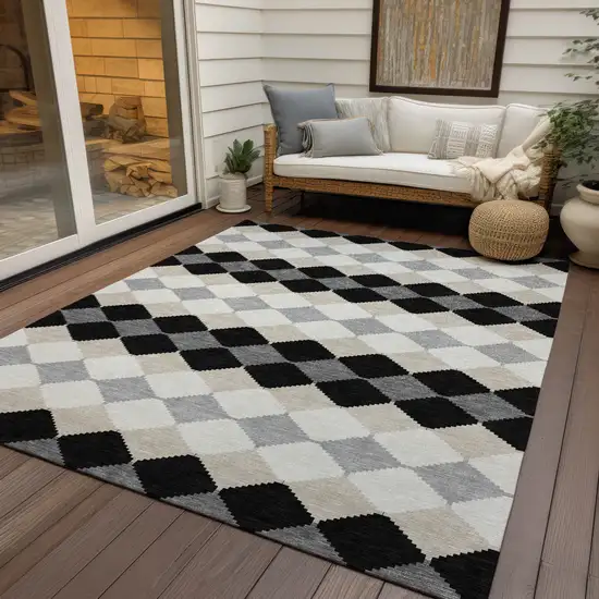 Black Ivory And Beige Geometric Washable Indoor Outdoor Area Rug Photo 8