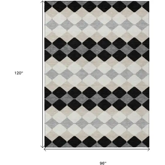 Black Ivory And Beige Geometric Washable Indoor Outdoor Area Rug Photo 3