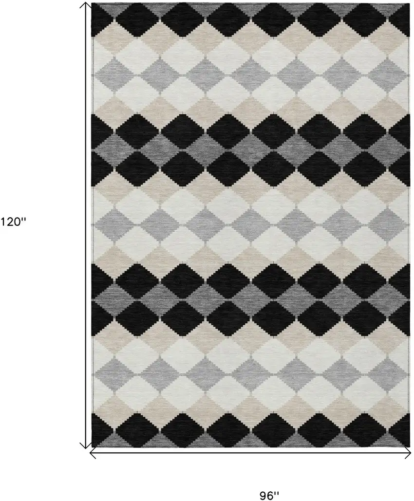 Black Ivory And Beige Geometric Washable Indoor Outdoor Area Rug Photo 3
