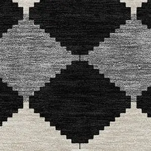 Photo of Black Ivory And Beige Geometric Washable Indoor Outdoor Area Rug