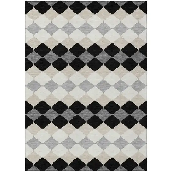 Black Ivory And Beige Geometric Washable Indoor Outdoor Area Rug Photo 2