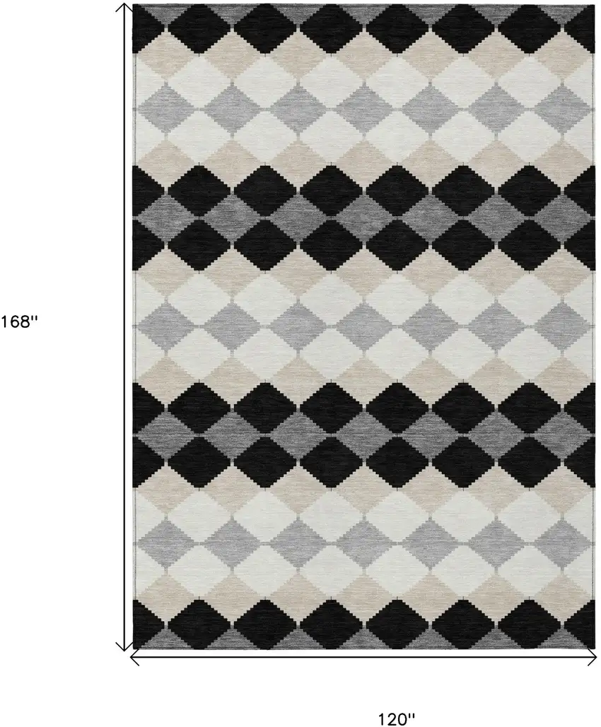 Black Ivory And Beige Geometric Washable Indoor Outdoor Area Rug Photo 3