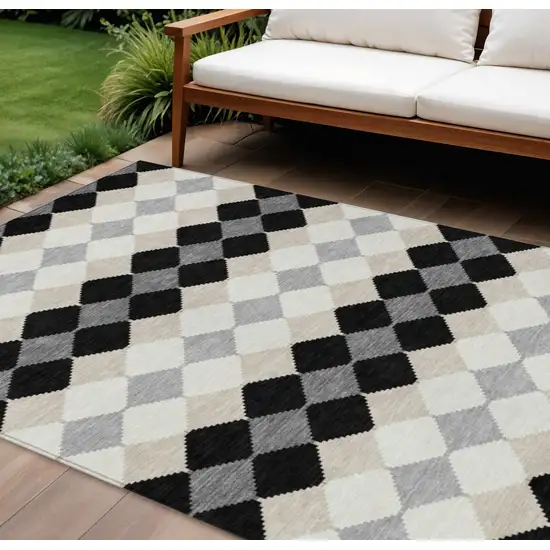 Black Ivory And Beige Geometric Washable Indoor Outdoor Area Rug Photo 1