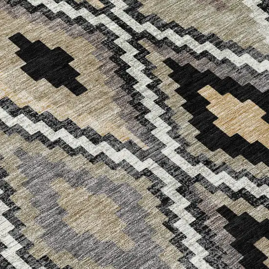 Black Ivory And Beige Geometric Washable Indoor Outdoor Area Rug Photo 7