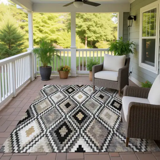 Black Ivory And Beige Geometric Washable Indoor Outdoor Area Rug Photo 9