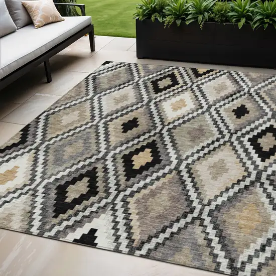 Black Ivory And Beige Geometric Washable Indoor Outdoor Area Rug Photo 1
