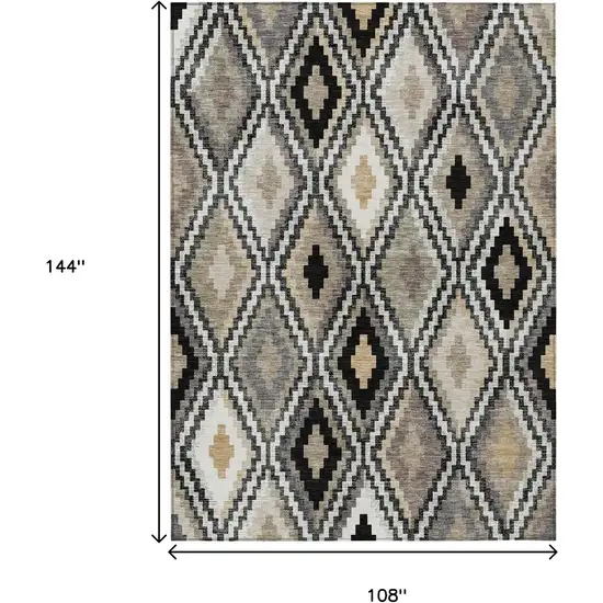 Black Ivory And Beige Geometric Washable Indoor Outdoor Area Rug Photo 3