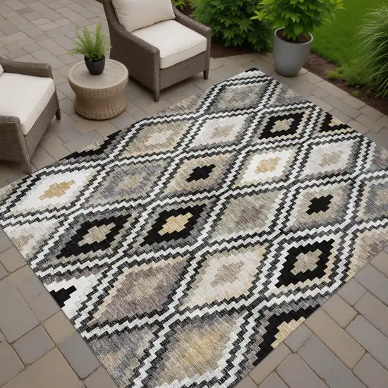 Black Ivory And Beige Geometric Washable Indoor Outdoor Area Rug Photo 6