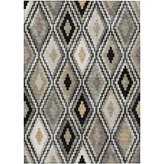 Black Ivory And Beige Geometric Washable Indoor Outdoor Area Rug Photo 2