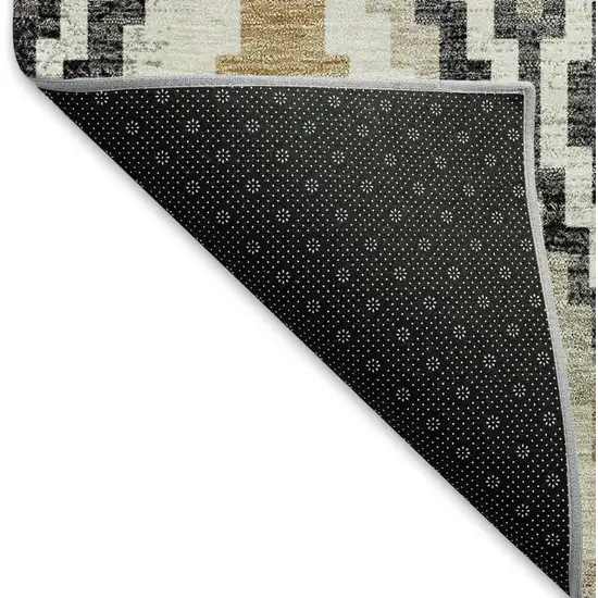 Black Ivory And Beige Geometric Washable Indoor Outdoor Area Rug Photo 5