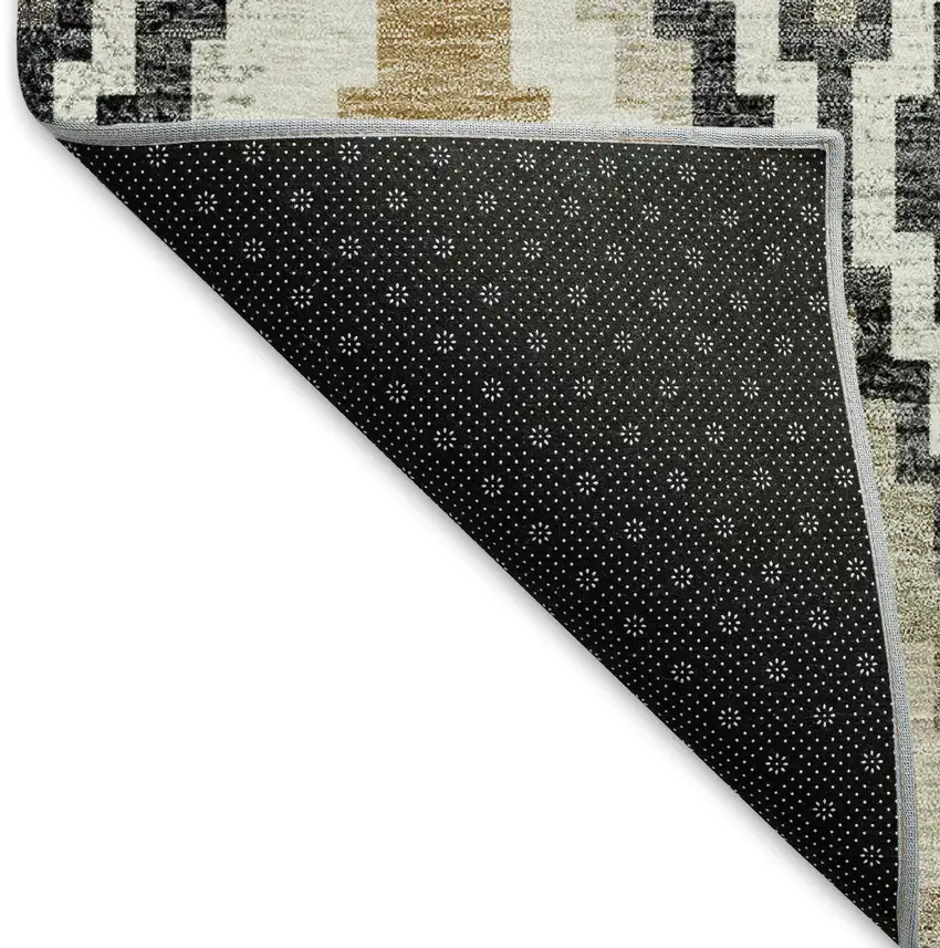 Black Ivory And Beige Geometric Washable Indoor Outdoor Area Rug Photo 5