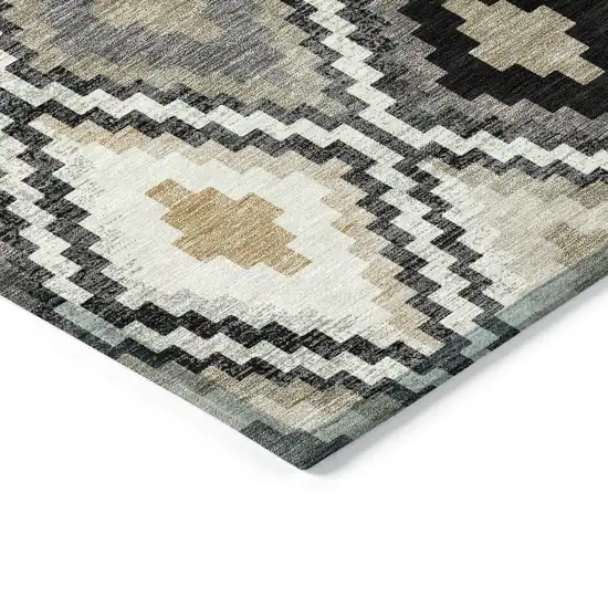 Black Ivory And Beige Geometric Washable Indoor Outdoor Area Rug Photo 6