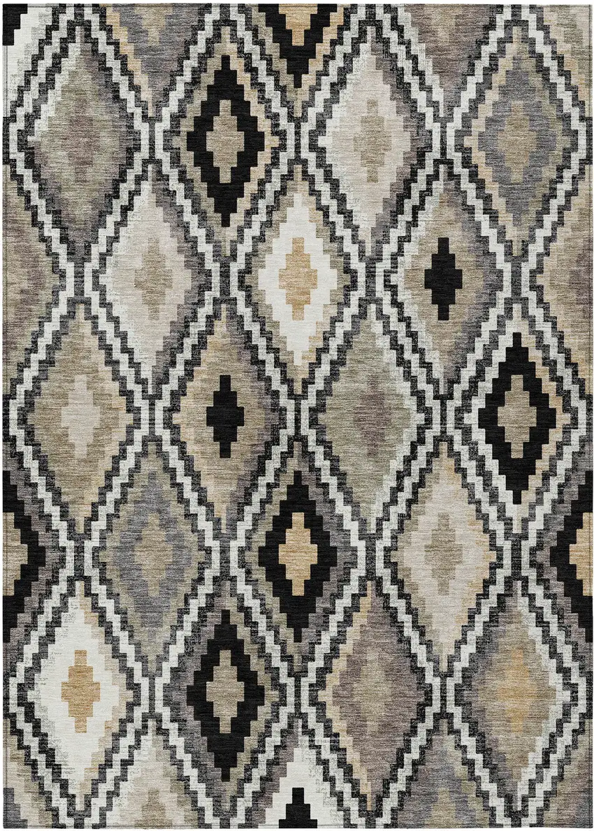 Black Ivory And Beige Geometric Washable Indoor Outdoor Area Rug Photo 2