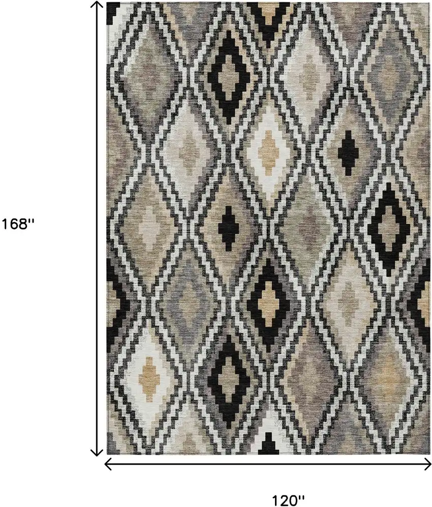 Black Ivory And Beige Geometric Washable Indoor Outdoor Area Rug Photo 3