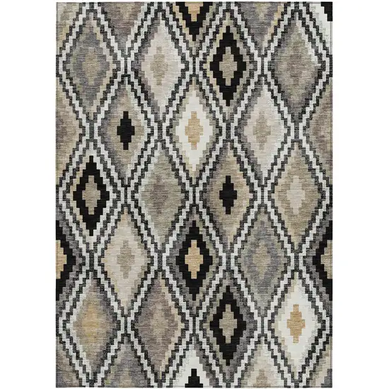 Black Ivory And Beige Geometric Washable Indoor Outdoor Area Rug Photo 4