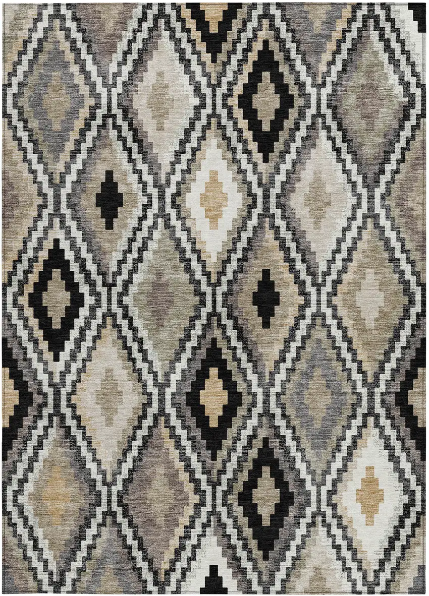 Black Ivory And Beige Geometric Washable Indoor Outdoor Area Rug Photo 4