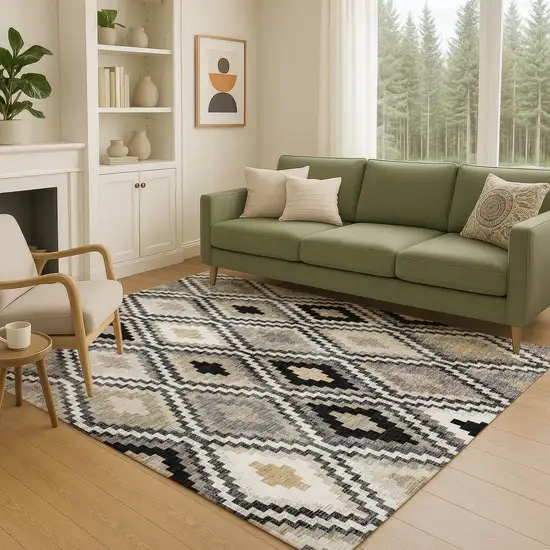Black Ivory And Beige Geometric Washable Indoor Outdoor Area Rug Photo 8