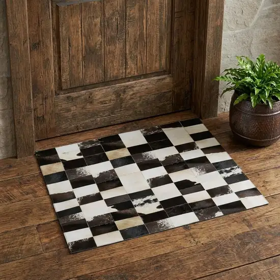 Black Ivory And Beige Patchwork Washable Area Rug With UV Protection Photo 1