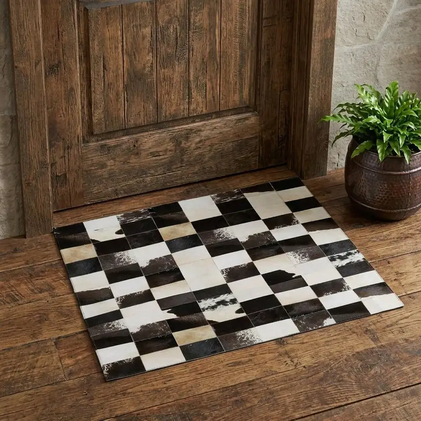 Black Ivory And Beige Patchwork Washable Area Rug With UV Protection Photo 1