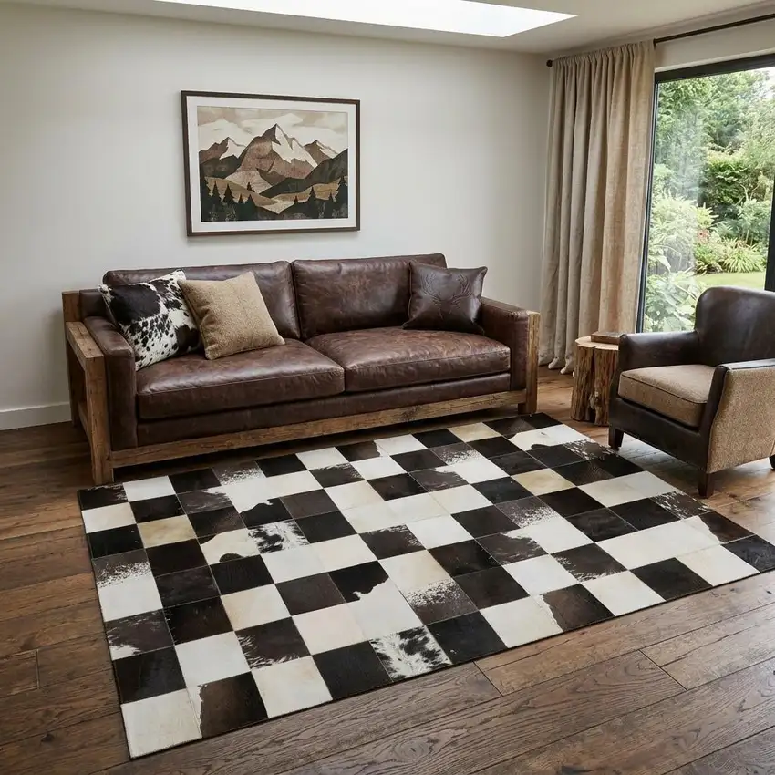 Black Ivory And Beige Patchwork Washable Area Rug With UV Protection Photo 1