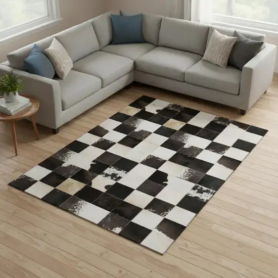 Black Ivory And Beige Patchwork Washable Area Rug With UV Protection Photo 1