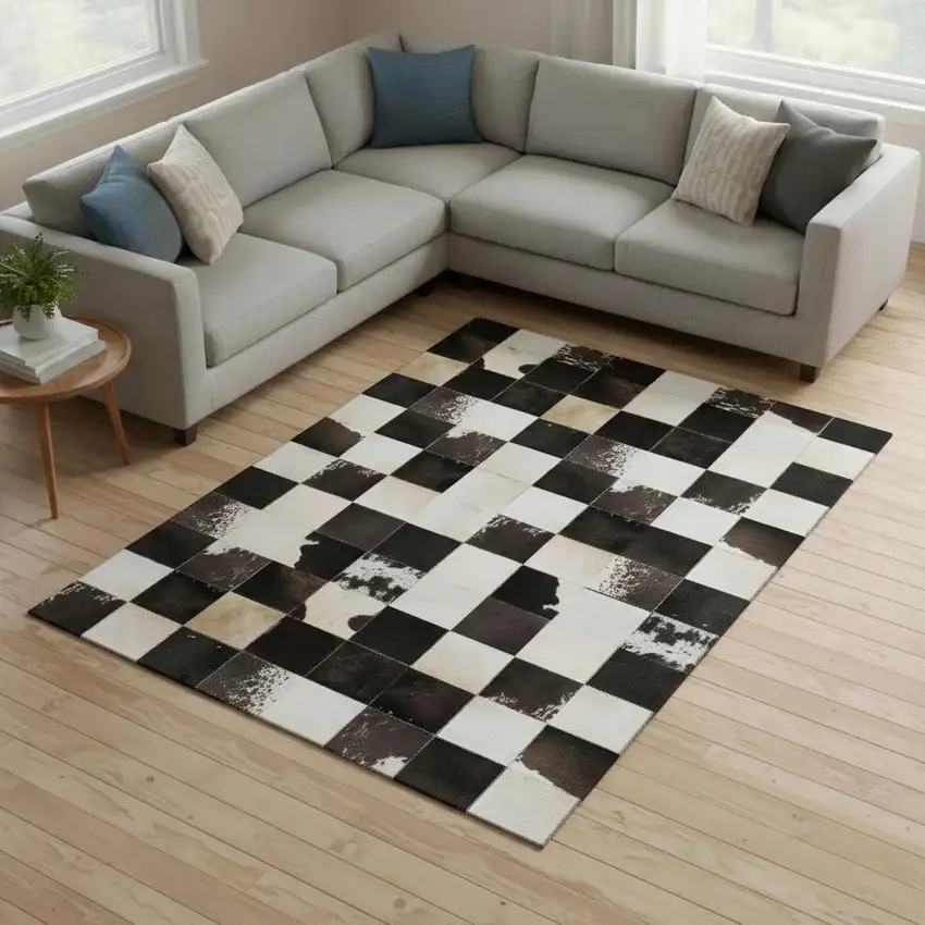 Black Ivory And Beige Patchwork Washable Area Rug With UV Protection Photo 1