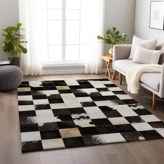 Black Ivory And Beige Patchwork Washable Area Rug With UV Protection Photo 6