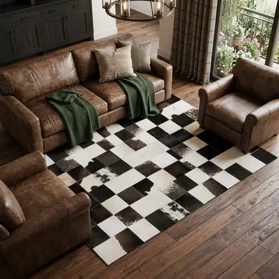 Black Ivory And Beige Patchwork Washable Area Rug With UV Protection Photo 1