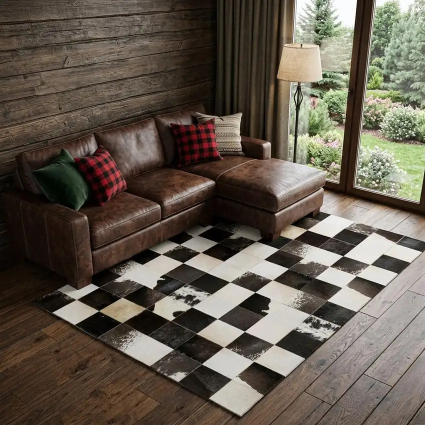 Black Ivory And Beige Patchwork Washable Area Rug With UV Protection Photo 1