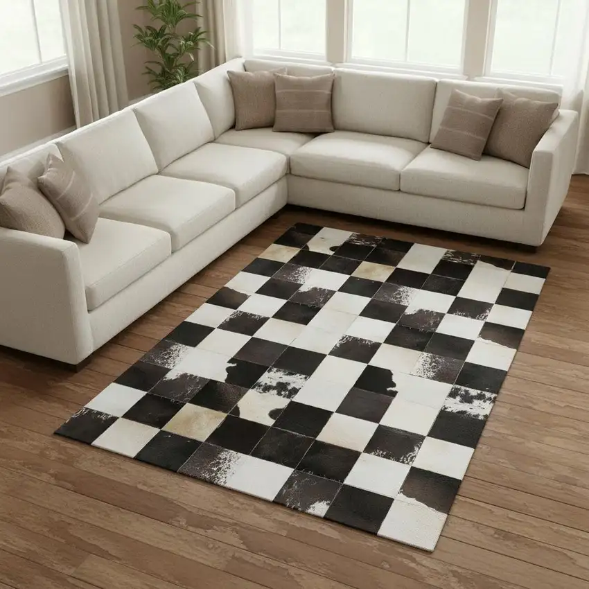 Black Ivory And Beige Patchwork Washable Area Rug With UV Protection Photo 1