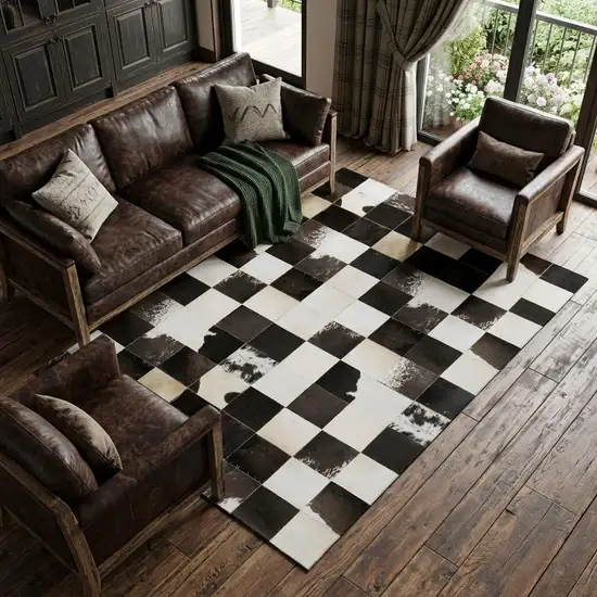 Black Ivory And Beige Patchwork Washable Area Rug With UV Protection Photo 1