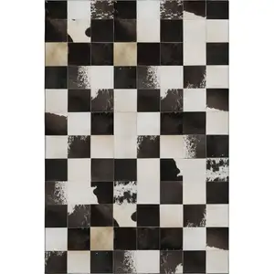 Photo of Black Ivory And Beige Patchwork Washable Area Rug With UV Protection