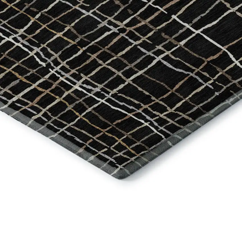 Black Ivory And Beige Striped Washable Area Rug With UV Protection Photo 7