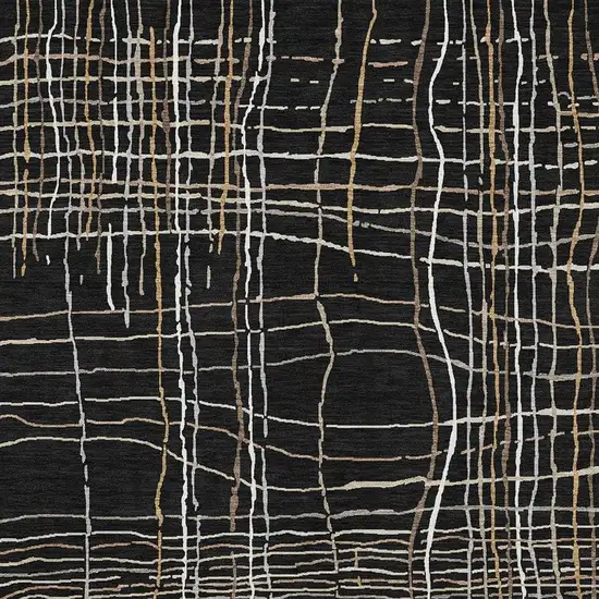 Black Ivory And Beige Striped Washable Area Rug With UV Protection Photo 2