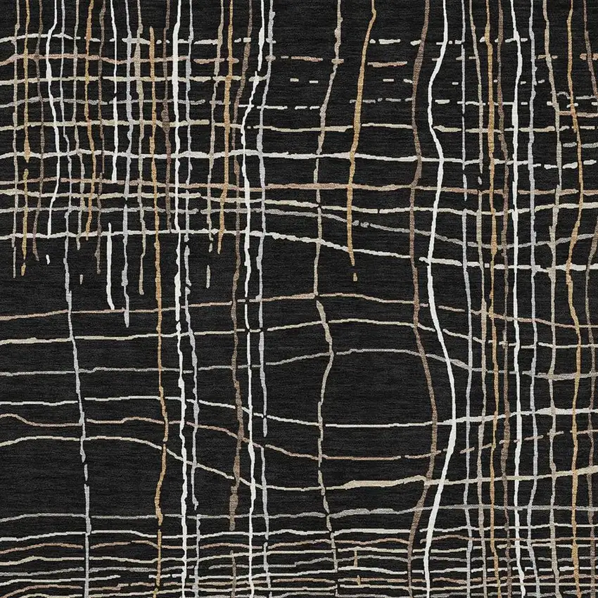 Black Ivory And Beige Striped Washable Area Rug With UV Protection Photo 2