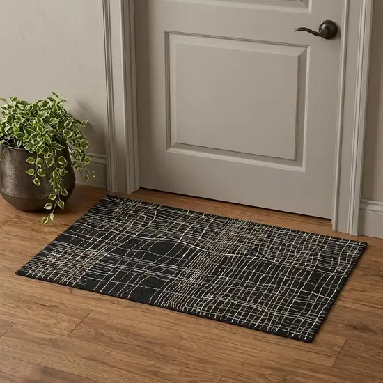 Black Ivory And Beige Striped Washable Area Rug With UV Protection Photo 1