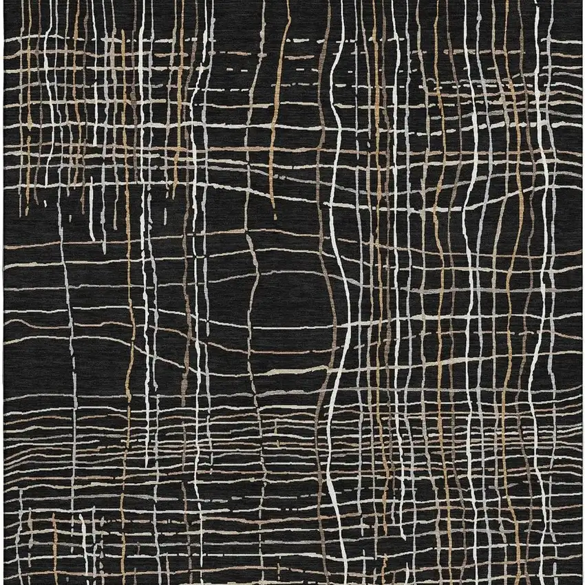 Black Ivory And Beige Striped Washable Area Rug With UV Protection Photo 3