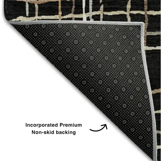 Black Ivory And Beige Striped Washable Area Rug With UV Protection Photo 5
