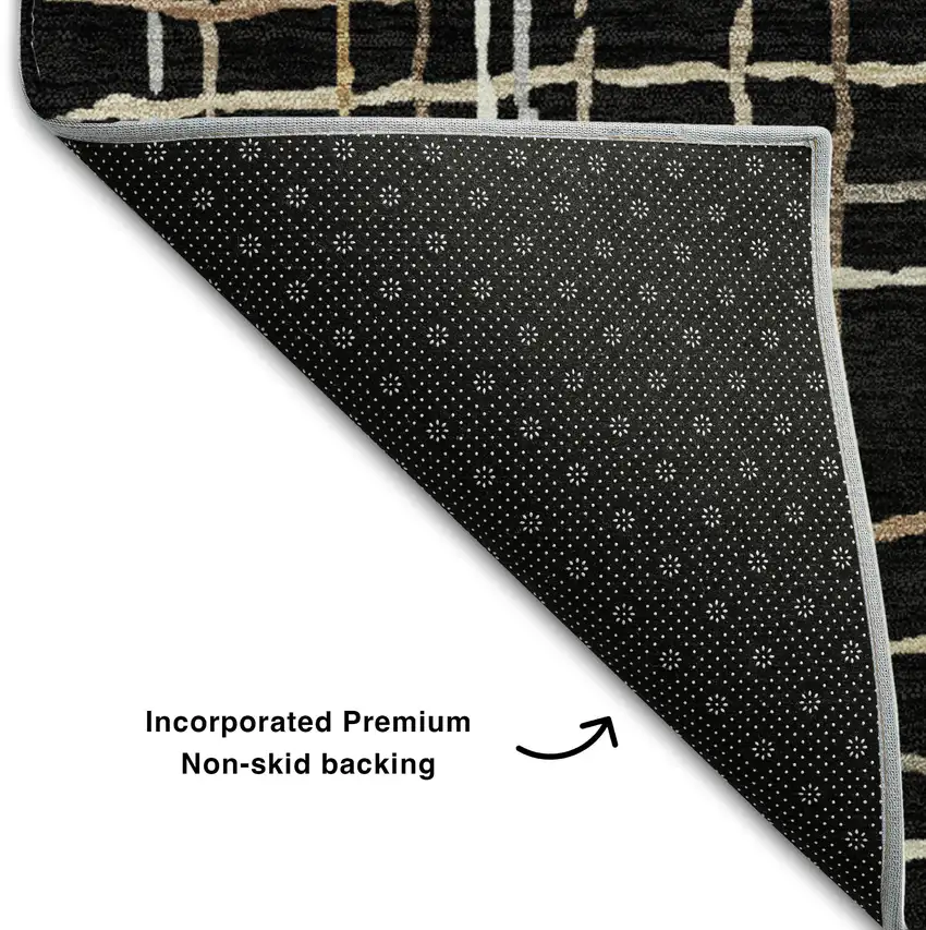 Black Ivory And Beige Striped Washable Area Rug With UV Protection Photo 5