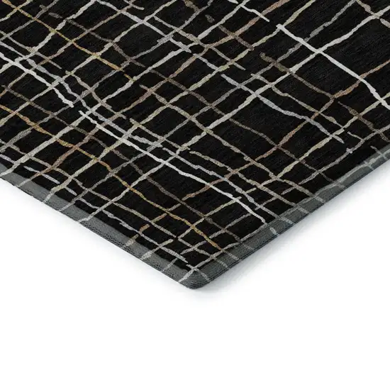 Black Ivory And Beige Striped Washable Area Rug With UV Protection Photo 6