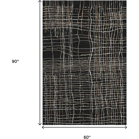 Black Ivory And Beige Striped Washable Area Rug With UV Protection Photo 9