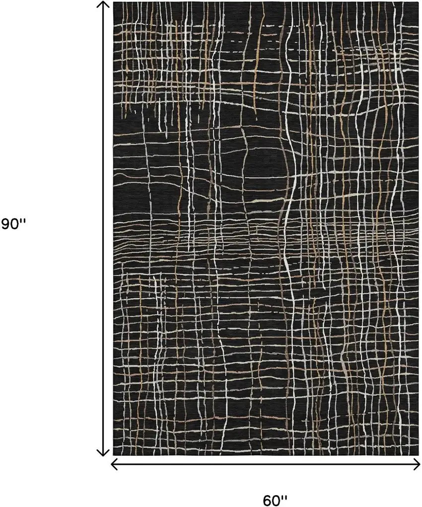 Black Ivory And Beige Striped Washable Area Rug With UV Protection Photo 9