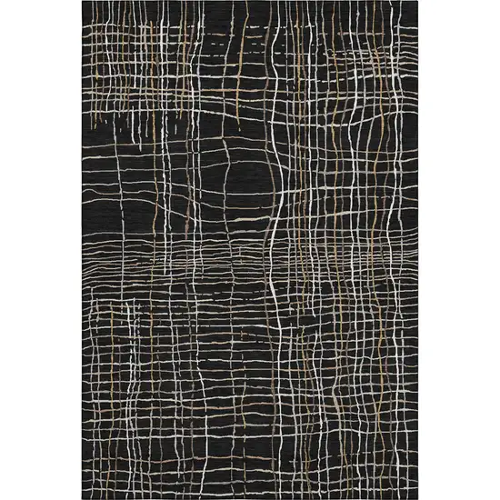 Black Ivory And Beige Striped Washable Area Rug With UV Protection Photo 1