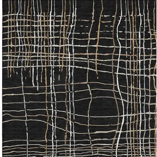 Black Ivory And Beige Striped Washable Area Rug With UV Protection Photo 2