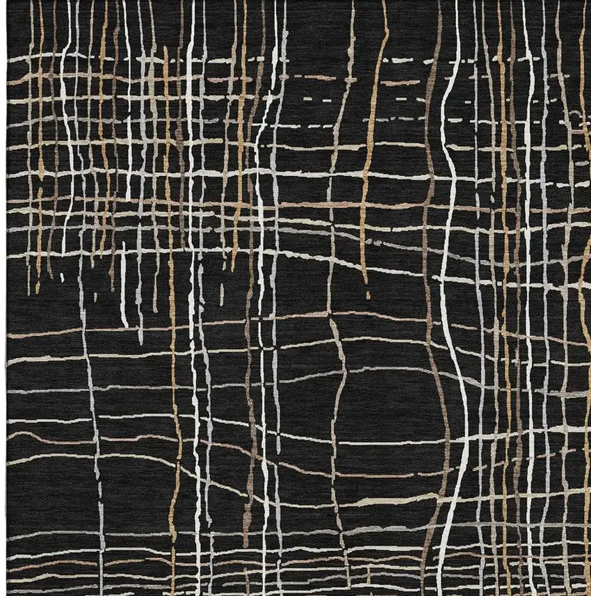 Black Ivory And Beige Striped Washable Area Rug With UV Protection Photo 2