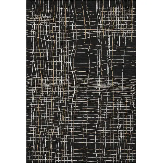 Black Ivory And Beige Striped Washable Area Rug With UV Protection Photo 3